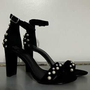 Pearl-Embellished Open-Toe Heels